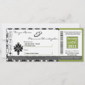 Boarding Pass Linen Wedding Invitation Black Green Kaart (Voorkant)