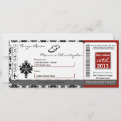 Boarding Pass Linen Wedding Invitation Black Red Kaart (Voorkant)