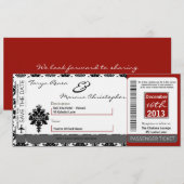 Boarding Pass Linen Wedding Invitation Black Red Kaart (Voorkant / Achterkant)