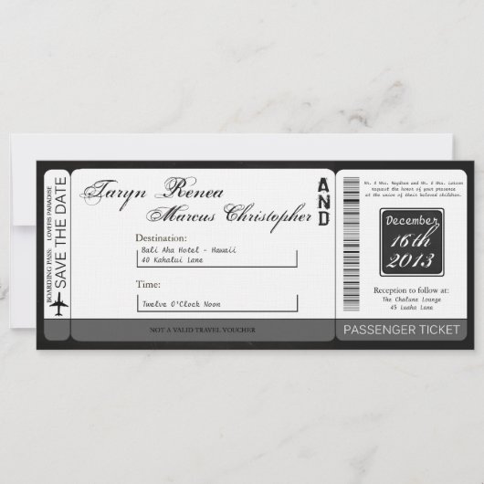 Boarding Pass Linen Wedding Invitation Chalkboard Kaart (Voorkant)