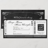 Boarding Pass Linen Wedding Invitation Chalkboard Kaart (Voorkant / Achterkant)