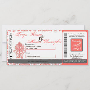 Boarding Pass Linen Wedding Invitation Damask Cora Kaart
