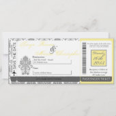 Boarding Pass Linen Wedding Invitation Damask Gray Kaart (Voorkant)