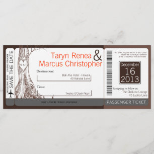 Boarding Pass Linen Wedding Invitation Herfst Tree Kaart