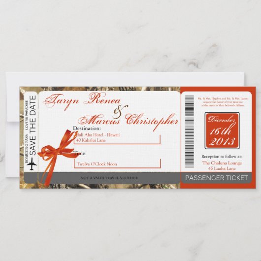 Boarding Pass Linen Wedding Invitation Hunters Cam Kaart (Voorkant)