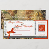 Boarding Pass Linen Wedding Invitation Hunters Cam Kaart (Voorkant / Achterkant)
