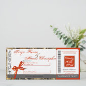 Boarding Pass Linen Wedding Invitation Hunters Cam Kaart (Staand voorkant)
