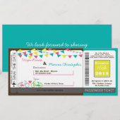 Boarding Pass Linen Wedding Invitation Love Bikes Kaart (Voorkant / Achterkant)