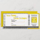 Boarding Pass Linen Wedding Invitation Modern Dama Kaart (Voorkant / Achterkant)