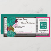 Boarding Pass Linen Wedding Invitation Neon Spring Kaart (Voorkant / Achterkant)