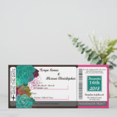 Boarding Pass Linen Wedding Invitation Neon Spring Kaart (Staand voorkant)