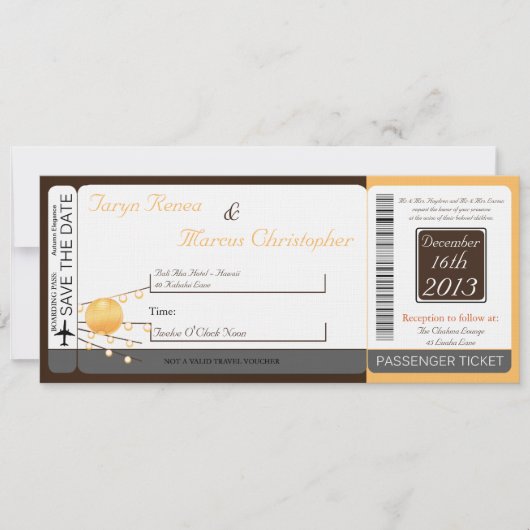Boarding Pass Linen Wedding Invitation Paper Lante Kaart (Voorkant)