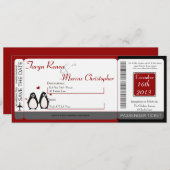 Boarding Pass Linen Wedding Invitation Penguin Lov Save The Date (Voorkant / Achterkant)