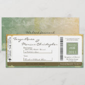 Boarding Pass Linen Wedding Invitation Vintage Kaart (Voorkant / Achterkant)