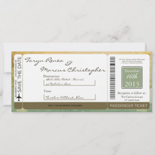Boarding Pass Linen Wedding Invitation Vintage Kaart
