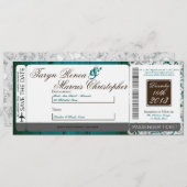 Boarding Pass Linnen bruiloft uitnodiging Blauwgro (Voorkant / Achterkant)