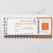 Boarding Pass Linnen bruiloft uitnodiging Bruin Ch (Voorkant)