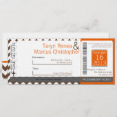 Boarding Pass Linnen bruiloft uitnodiging Bruin Ch (Voorkant / Achterkant)