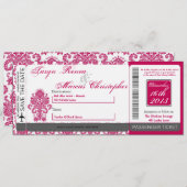 Boarding Pass Linnen bruiloft uitnodiging Damask F (Voorkant / Achterkant)