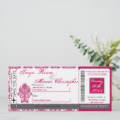 Boarding Pass Linnen bruiloft uitnodiging Damask F (Staand voorkant)