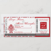 Boarding Pass Linnen bruiloft uitnodiging Damask R (Voorkant)