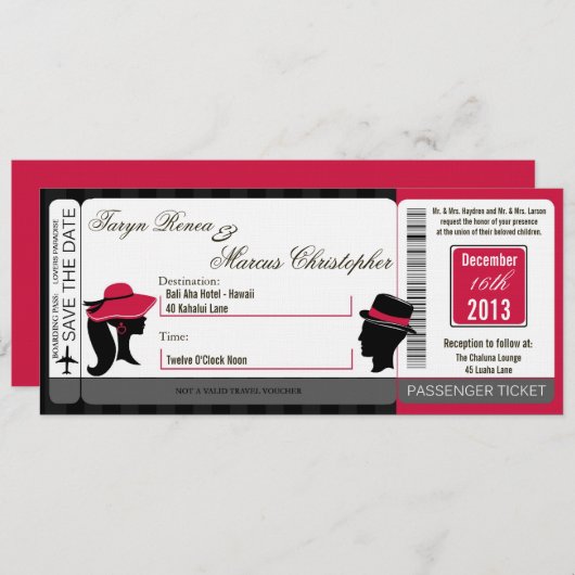 Boarding Pass Linnen bruiloft uitnodiging Formele  (Voorkant / Achterkant)