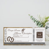 Boarding Pass Linnen bruiloft uitnodiging Hoefijze (Staand voorkant)