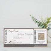 Boarding Pass Linnen bruiloft uitnodiging Vogelpaa (Staand voorkant)