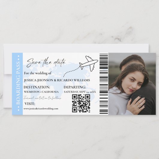 Boarding pass Minimalist bewaart het datumticket Save The Date (Voorkant)