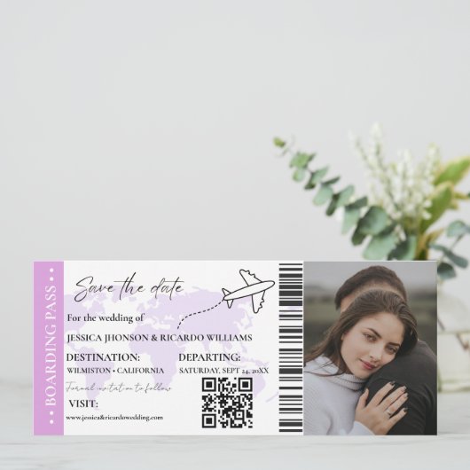 Boarding pass Minimalist bewaart het datumticket Save The Date (Staand voorkant)