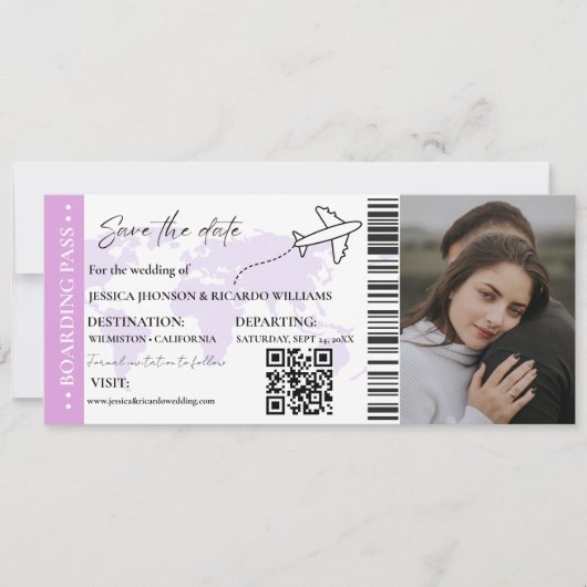 Boarding pass Minimalist bewaart het datumticket Save The Date (Voorkant)