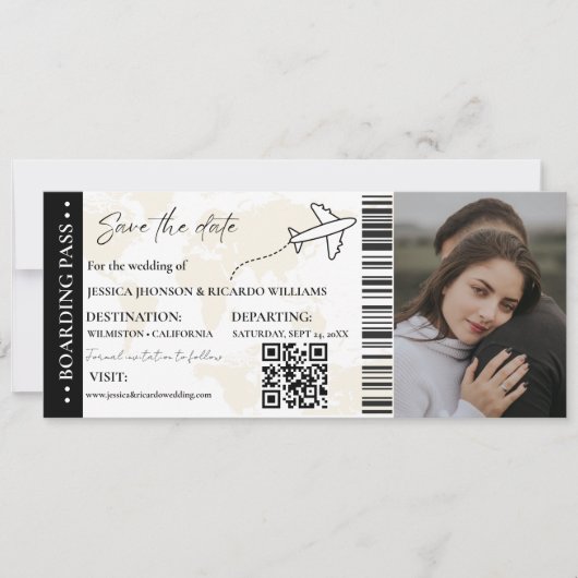 Boarding pass Minimalist bewaart het datumticket Save The Date (Voorkant)