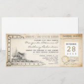 Boarding Pass nautische vintage bruiloft uitnodigi Kaart (Voorkant / Achterkant)