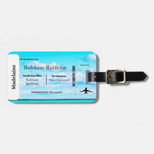Boarding Pass Ocean Sky Scene Blauw Bagagelabel (Voorkant horizontaal)