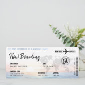 Boarding Pass Ocean Sunset 50e verjaardagsfeest Kaart (Staand voorkant)