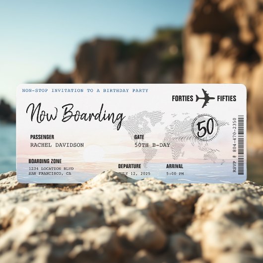 Boarding Pass Ocean Sunset 50e verjaardagsfeest Kaart