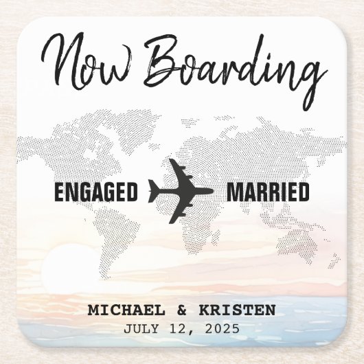 Boarding Pass Ocean Sunset Destination Wedding Kartonnen Onderzetters (Voorkant)