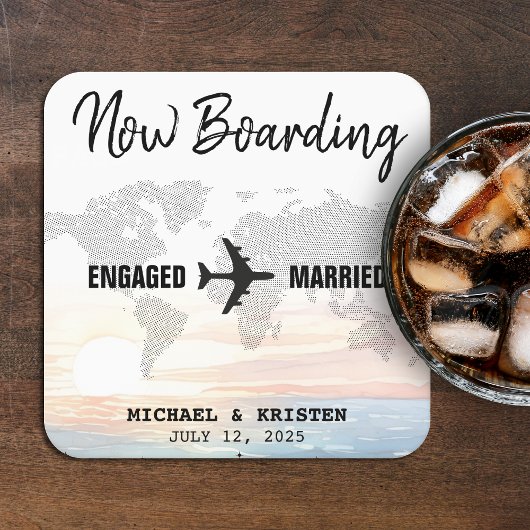 Boarding Pass Ocean Sunset Destination Wedding Kartonnen Onderzetters