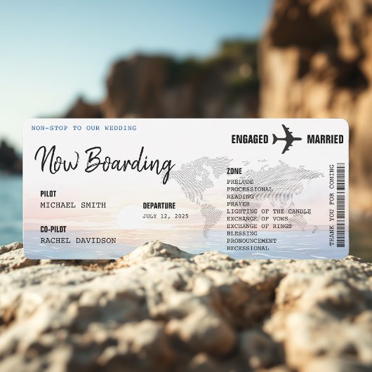 Boarding Pass Ocean Sunset Destination Wedding Programmakaart
