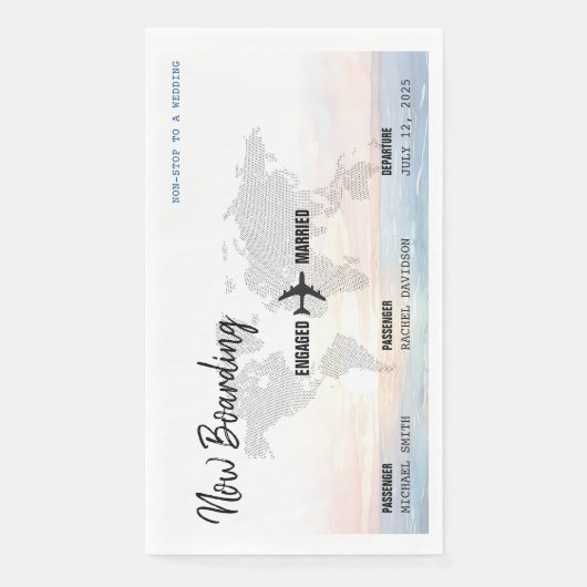 Boarding Pass Ocean Sunset Destination Wedding Servet (Voorkant)