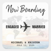 Boarding Pass Ocean Sunset Destination Wedding Vierkante Sticker (Voorkant)