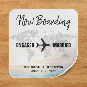 Boarding Pass Ocean Sunset Destination Wedding Vierkante Sticker