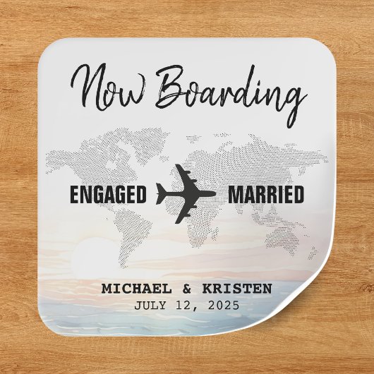 Boarding Pass Ocean Sunset Destination Wedding Vierkante Sticker