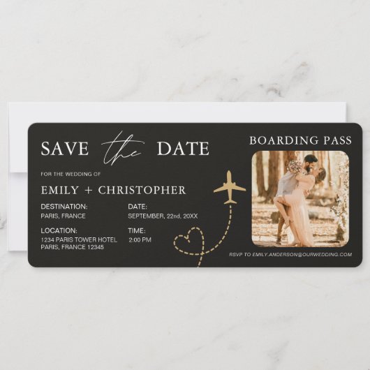 Boarding Pass Plane Ticket Save The Date (Voorkant)