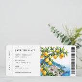 Boarding Pass Positano Amalfi kust bruiloft Save The Date (Staand voorkant)