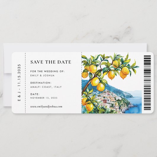 Boarding Pass Positano Amalfi kust bruiloft Save The Date (Voorkant)
