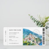 Boarding Pass Positano Amalfi kust bruiloft Save The Date (Staand voorkant)
