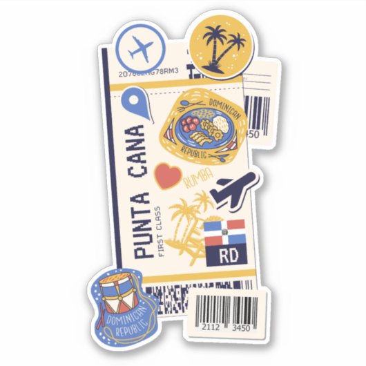 BOARDING PASS PUNTA CANA DOMINICAANSE REPUBLIEK STICKER (Voorkant)