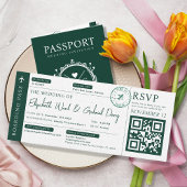 Boarding Pass Reizen Emerald Green Bruiloft Kaart