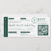 Boarding Pass Reizen Emerald Green Bruiloft Kaart (Voorkant)